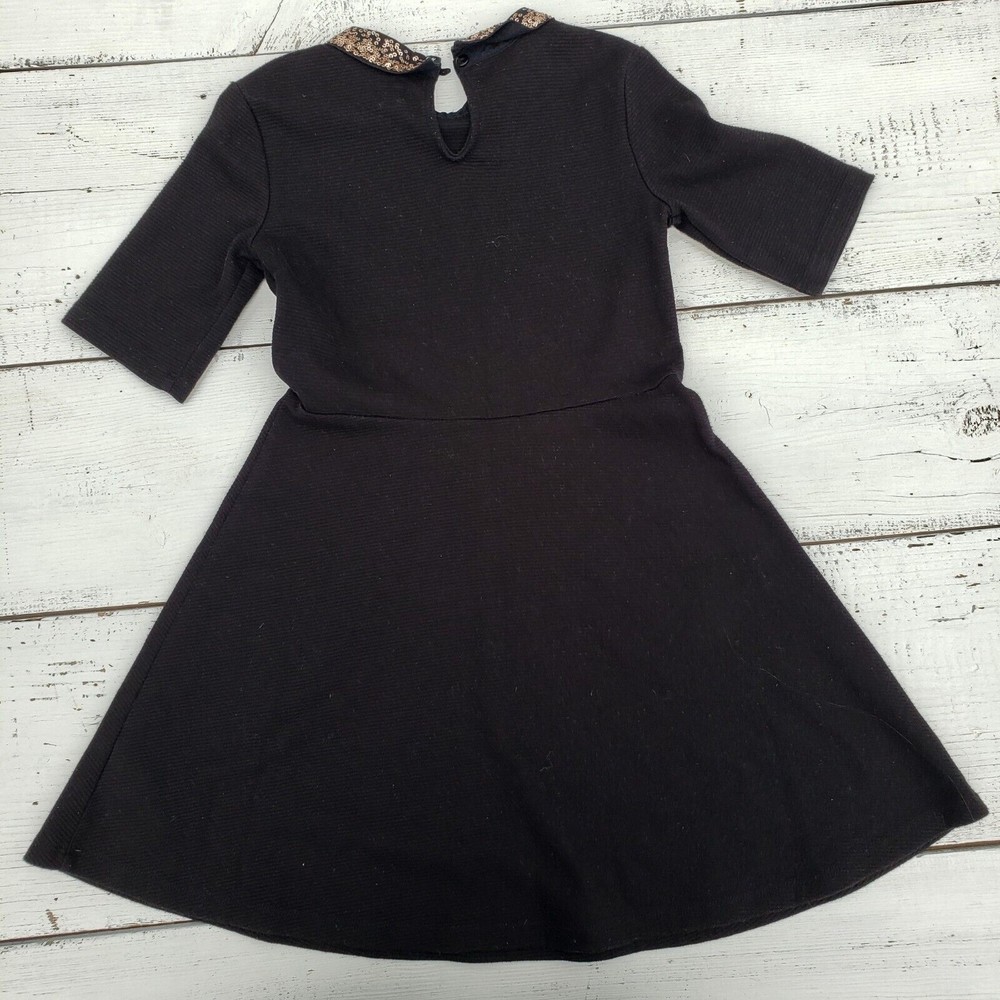Gap Kids Black Collared (Gold Sequins) Dress Girls Sz 8 3/4 Sleeves Pre-Owned - Picture 2 of 2